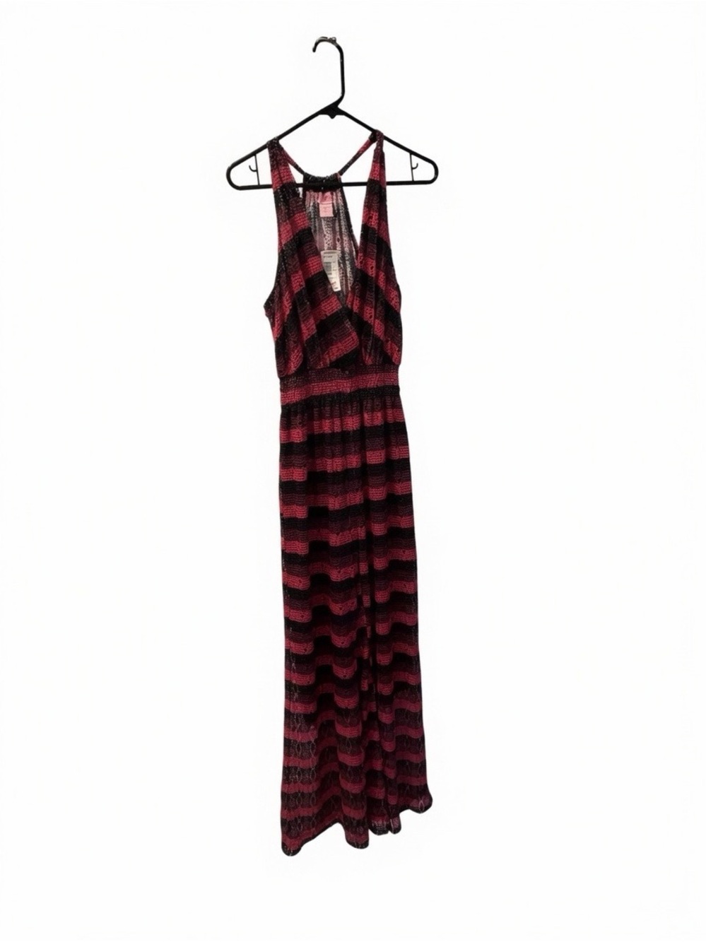 She's Cool Pink and Black Striped Sleeveless V-Neck Maxi Jumpsuit